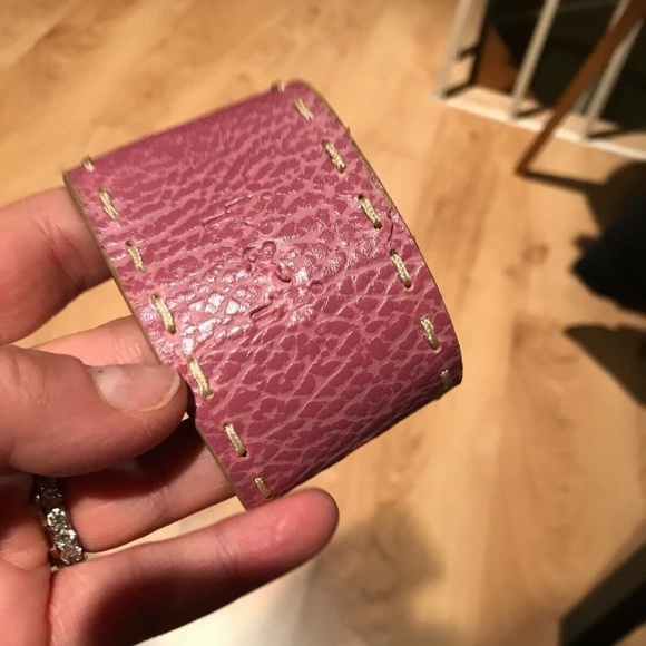 Pink Distressed Vegan Leather Wrap Cuff Bracelet - Picture 4 of 8